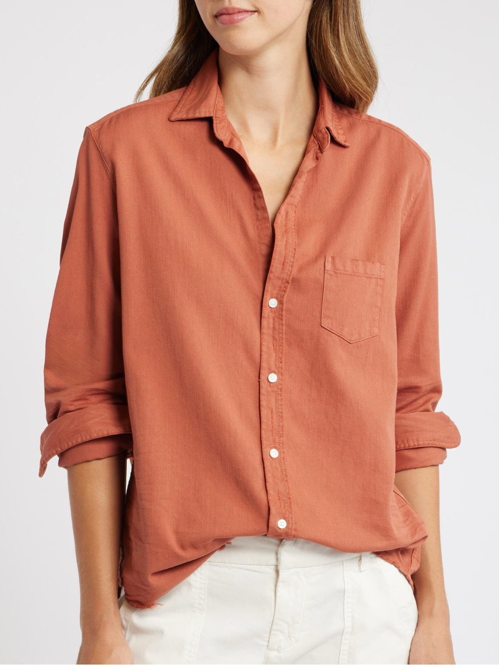 Frank & Eileen Terra Cotta Casual Button-Down Shirt 100% Cotton Coastal Size XS